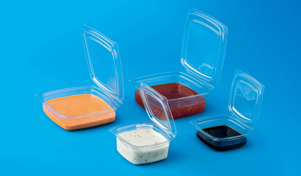 Plastic Sauce Containers With Hinged Lid Natural 100ml - Packware